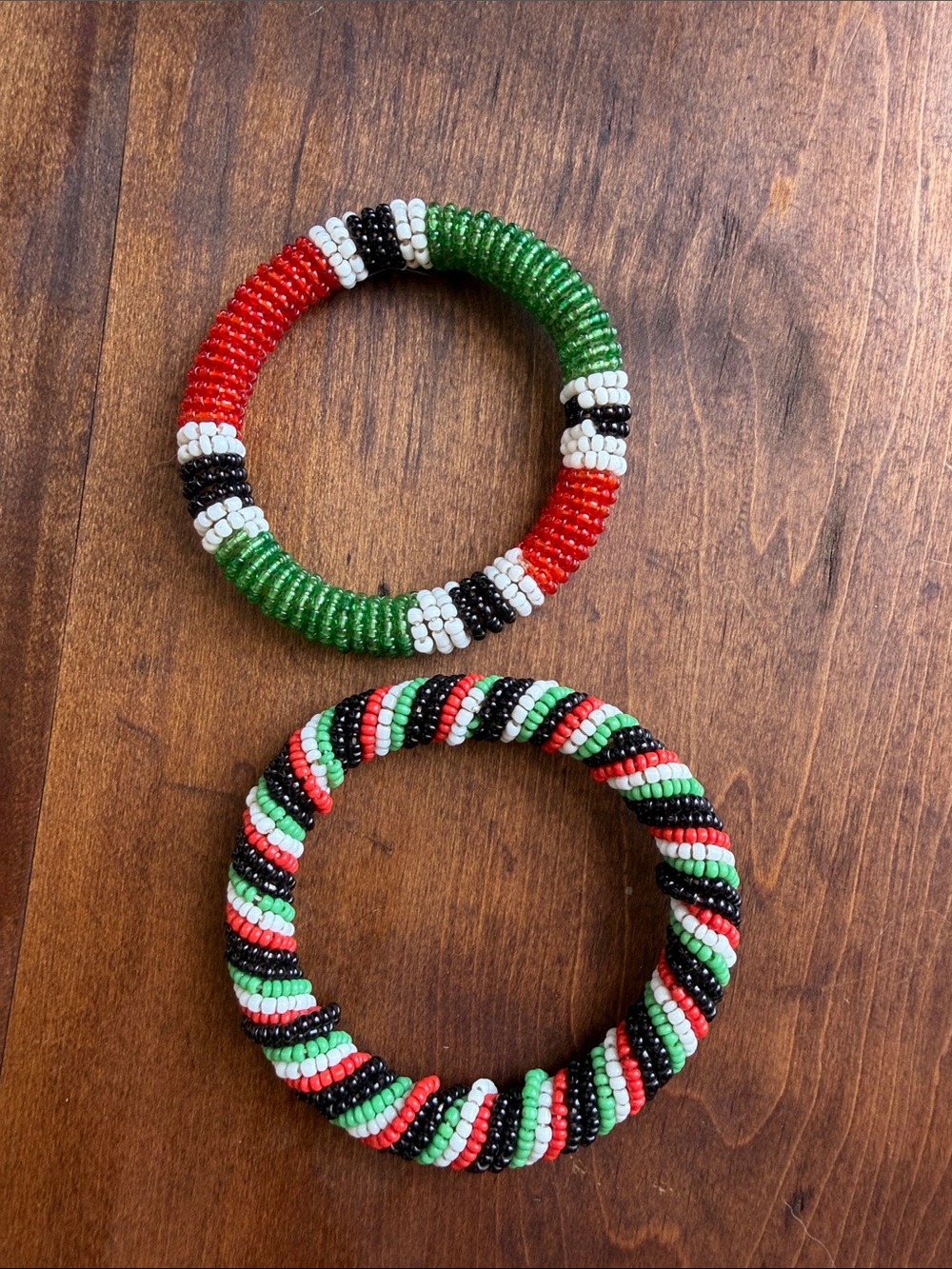 Vintage artisan-made beaded bracelet Kenyan flag